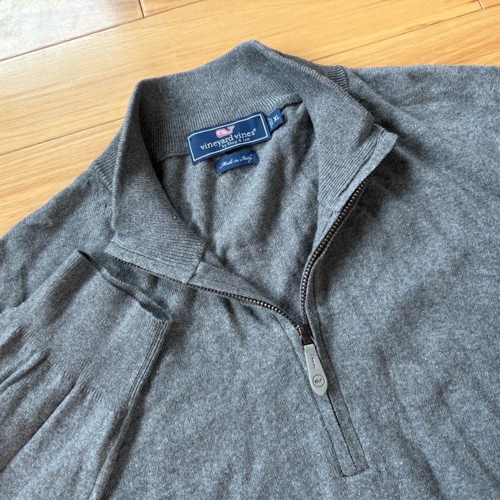 Vineyard Vines 1/4 Zip Sweater Men Sz XL Gray Cashmere Cotton Italy Made